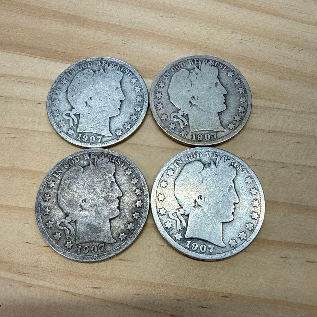 1907年 アメリカ バーバー ハーフダラー 4枚セット