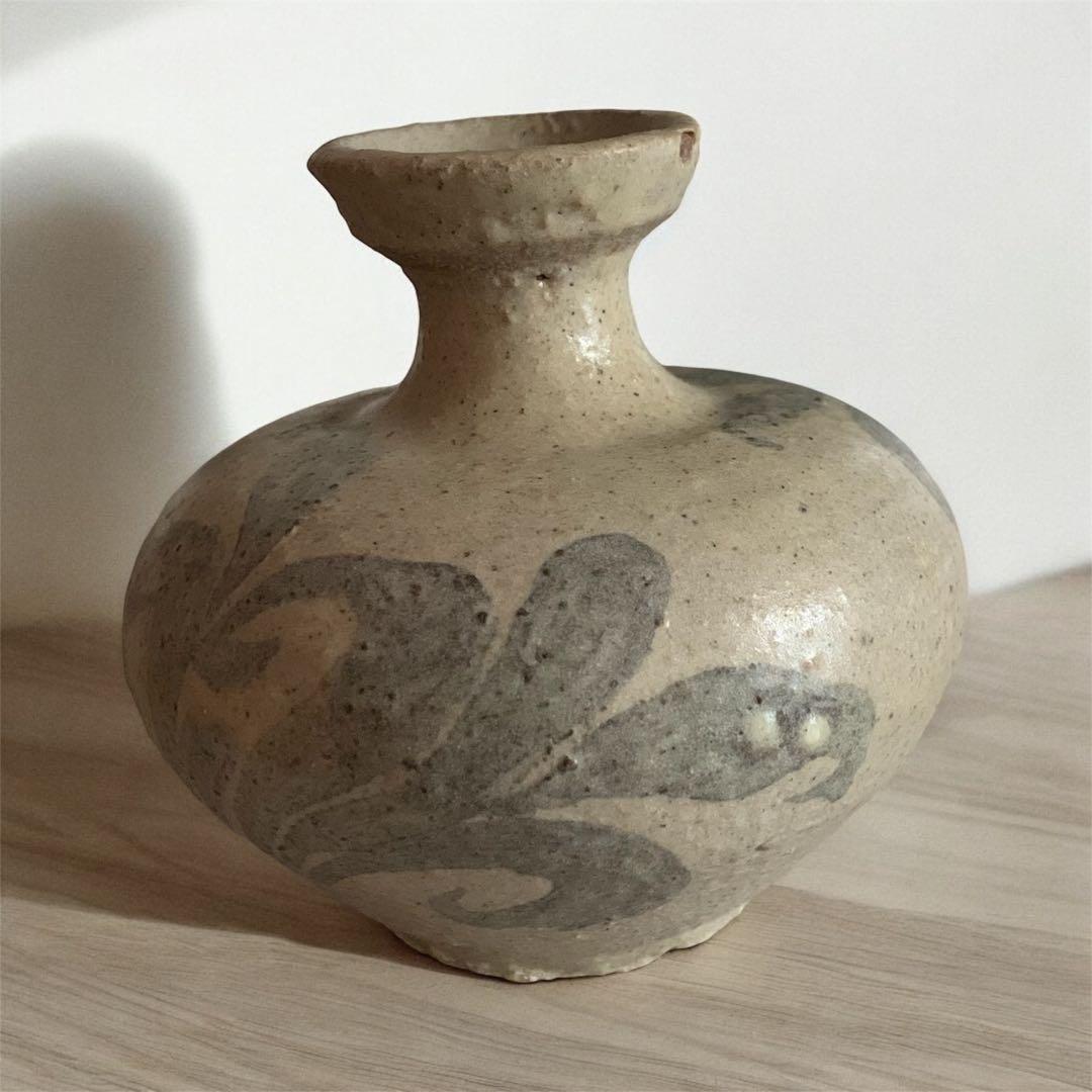 欠けあり 高麗青磁鉄絵唐草紋 花瓶 花器 李朝高麗コレクター放出品陶磁古玩朝鮮美