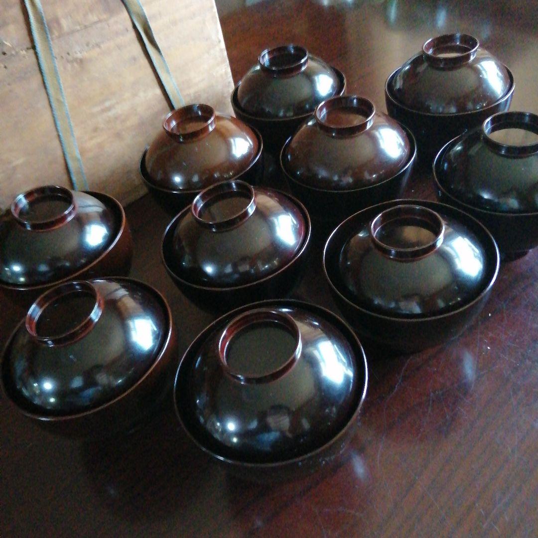 京都蒔絵　長野横笛　金蒔絵紅葉紋吸物椀　10客　10.3cm　江戸後期