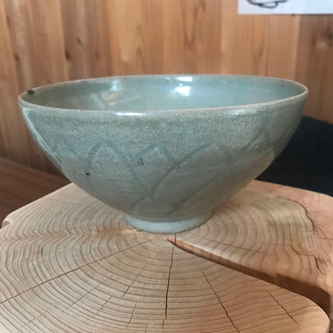 高麗青磁茶碗　蓮弁紋　李朝　高麗　茶道具