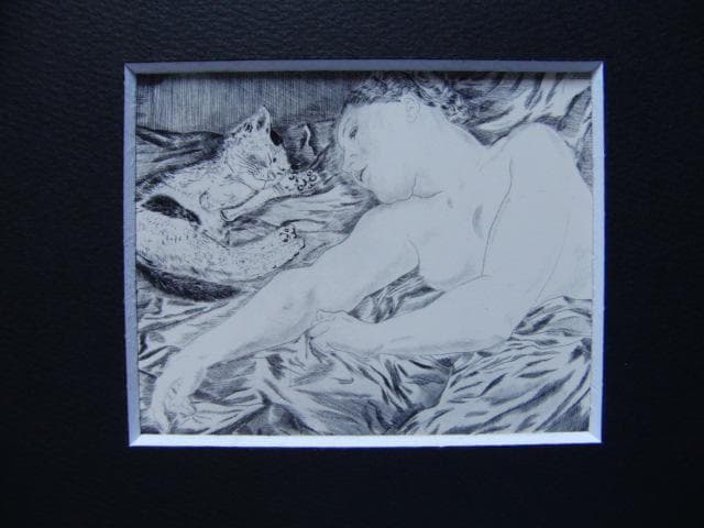 藤田嗣治、【女と猫】、希少な画集より、新品高級額・額装付