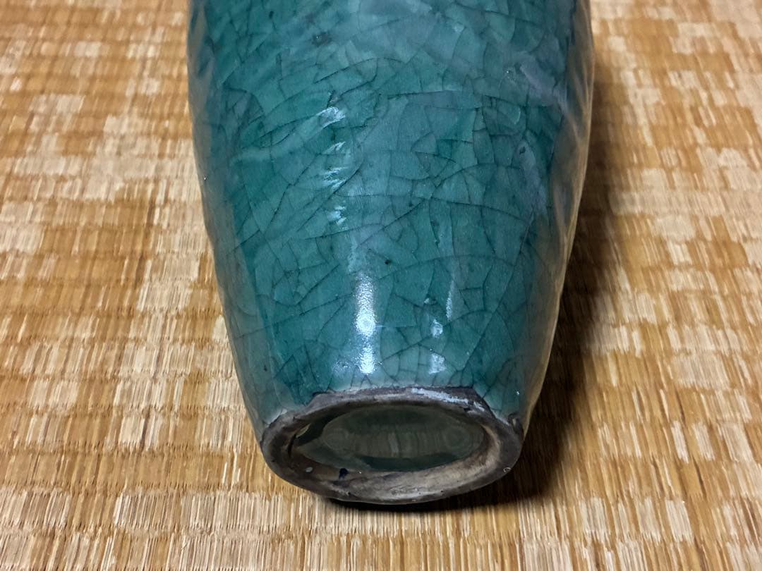 中国 緑色の陶器製 壺 花入 唐物