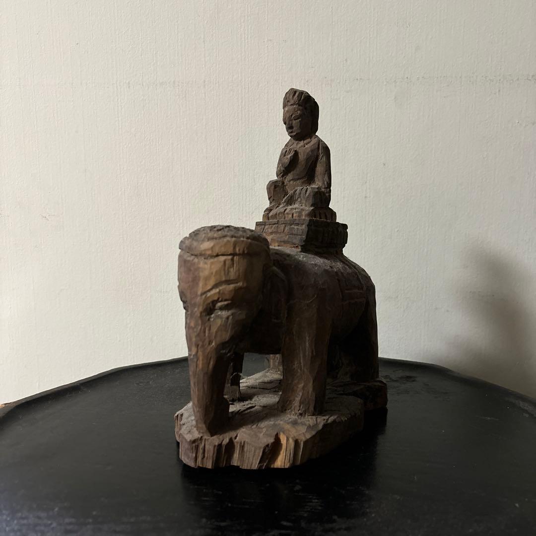 古い木彫　普賢菩薩　仏像　古美術　アンティーク　古道具　骨董　木造　李朝　中国