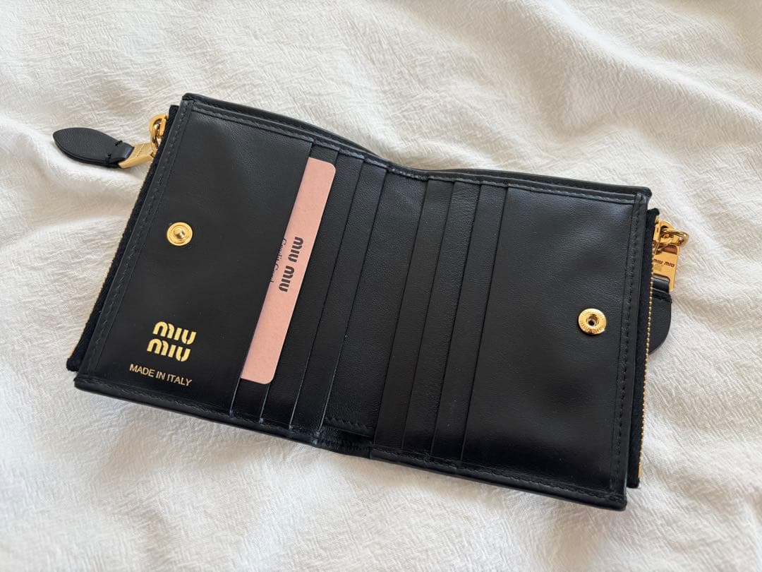 mottymiu miu 二つ折り財布 黒 レザー ナッパーレザー財布