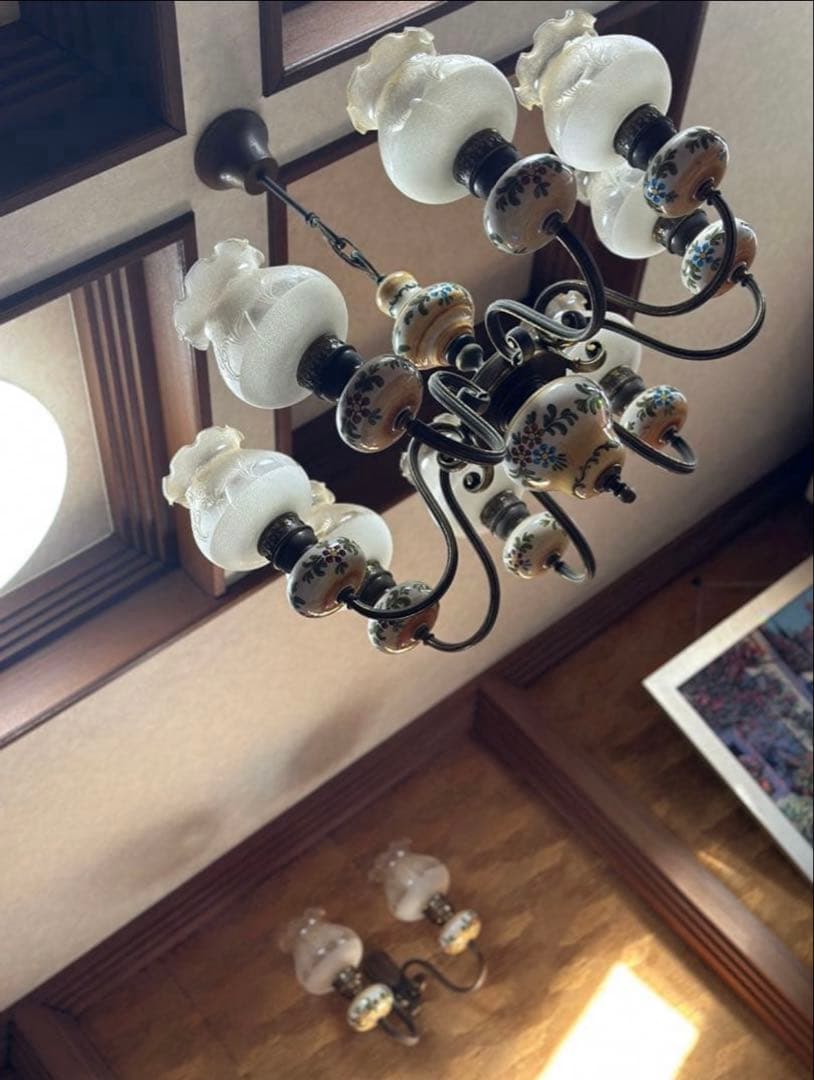 フラワーパターン シャンデリアと壁付けライトセット