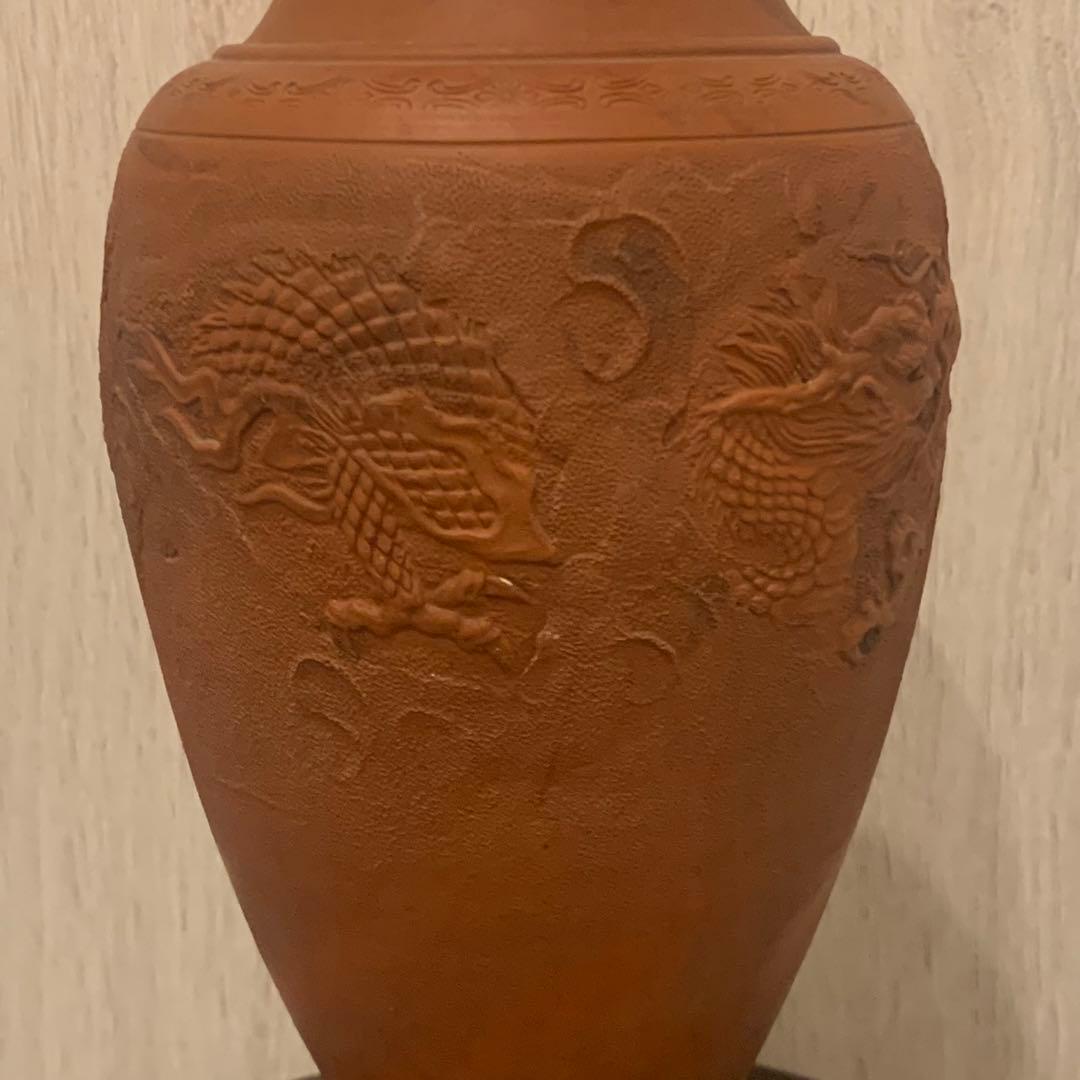 常滑焼　ドラゴン彫刻花瓶