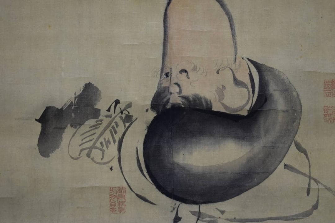 真作/池大雅/福禄寿図/軸先紫檀/布袋屋掛軸HH-378