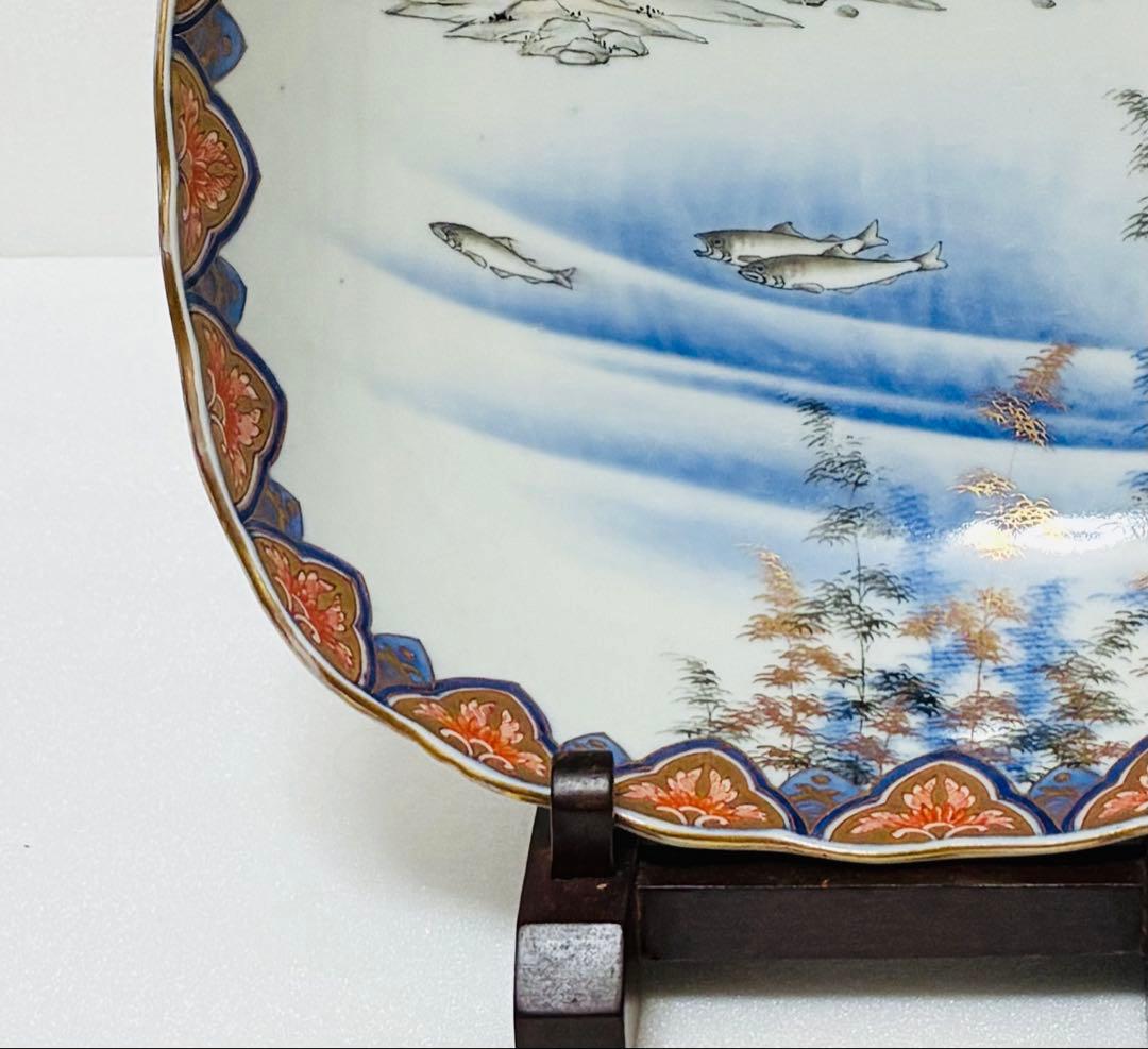 明治 香蘭社 有田焼 オールド香蘭社 代表意匠 色絵竹林鮎文 大鉢