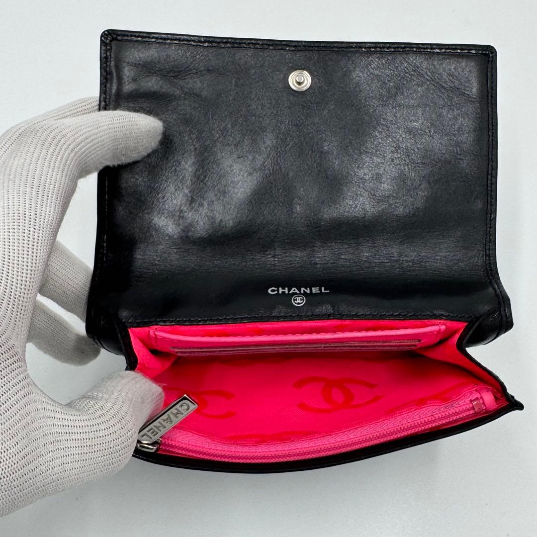 CHANEL シャネル カンボンライン レザー 二つ折り財布 コンパクト財布