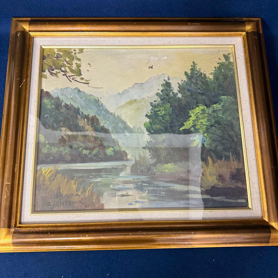 絵画 岡田三郎助 河口湖畔 油彩 油絵 風景画