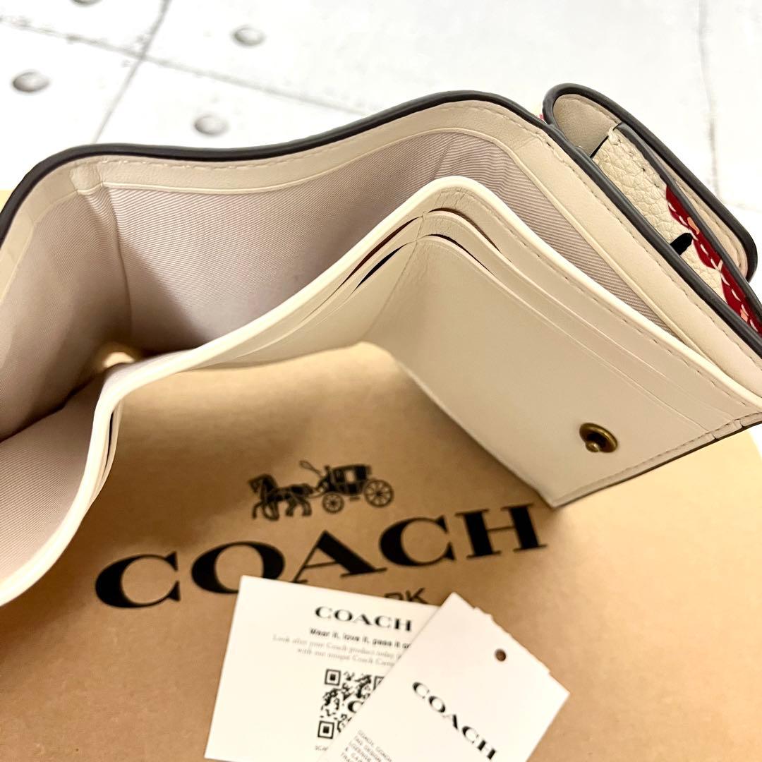 コーチ☆新品☆レザー チェリー柄 三つ折り財布/さくらんぼ 白系