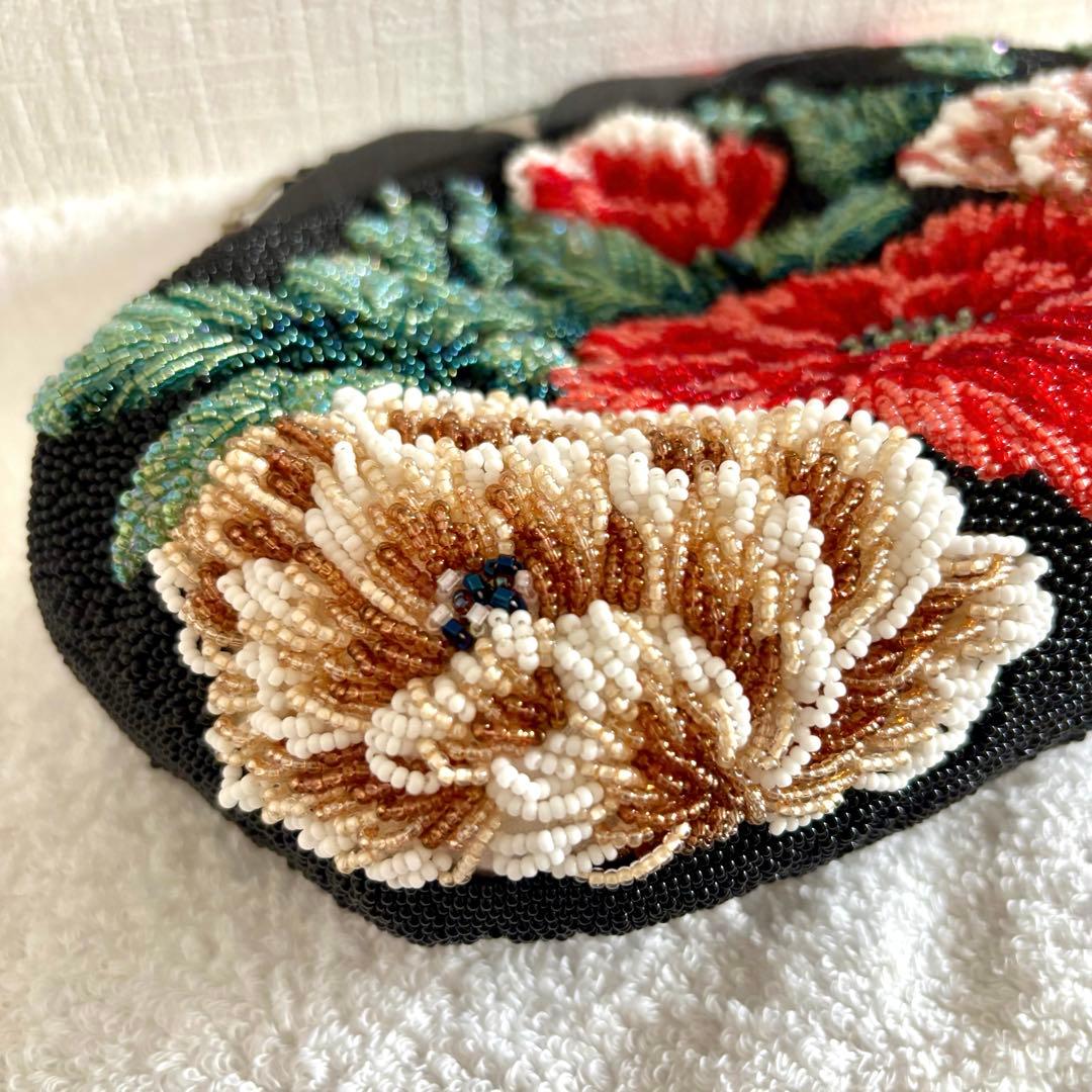 【美品】 和装バッグ ビーズバッグ 手刺繍バッグ がま口 総ビーズ ハンドバッグ