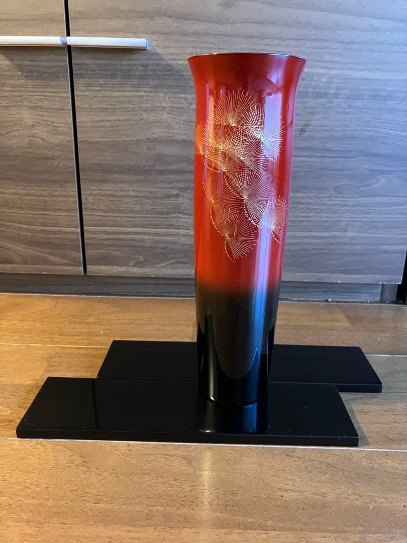 漆器の能作　輪島塗　 古代朱　沈金　昇陽松　朝顔形花生