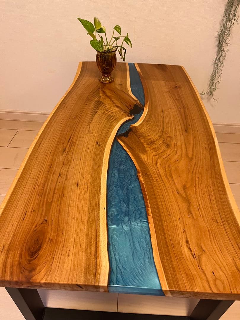 レジンテーブル　リバーテーブル　桜の木　ローテーブル アイアンテーブル
