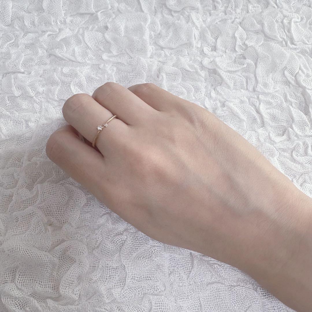 agete アガット k18 ダイアモンド ミル打ち リング ピンクゴールド