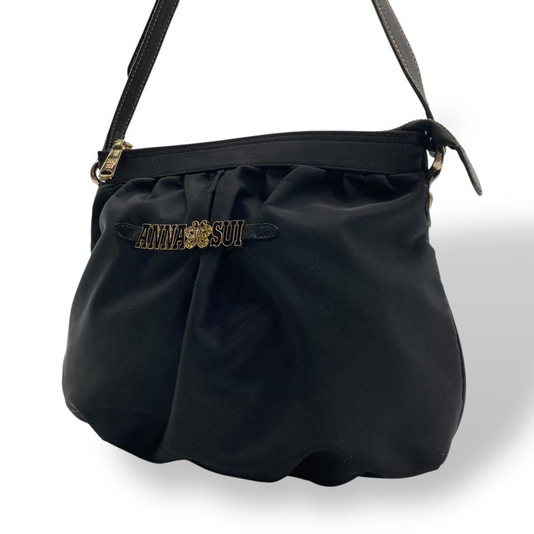 アナスイ ANNA SUI ショルダーバッグ 斜め掛け ナイロン ブラック ロゴ