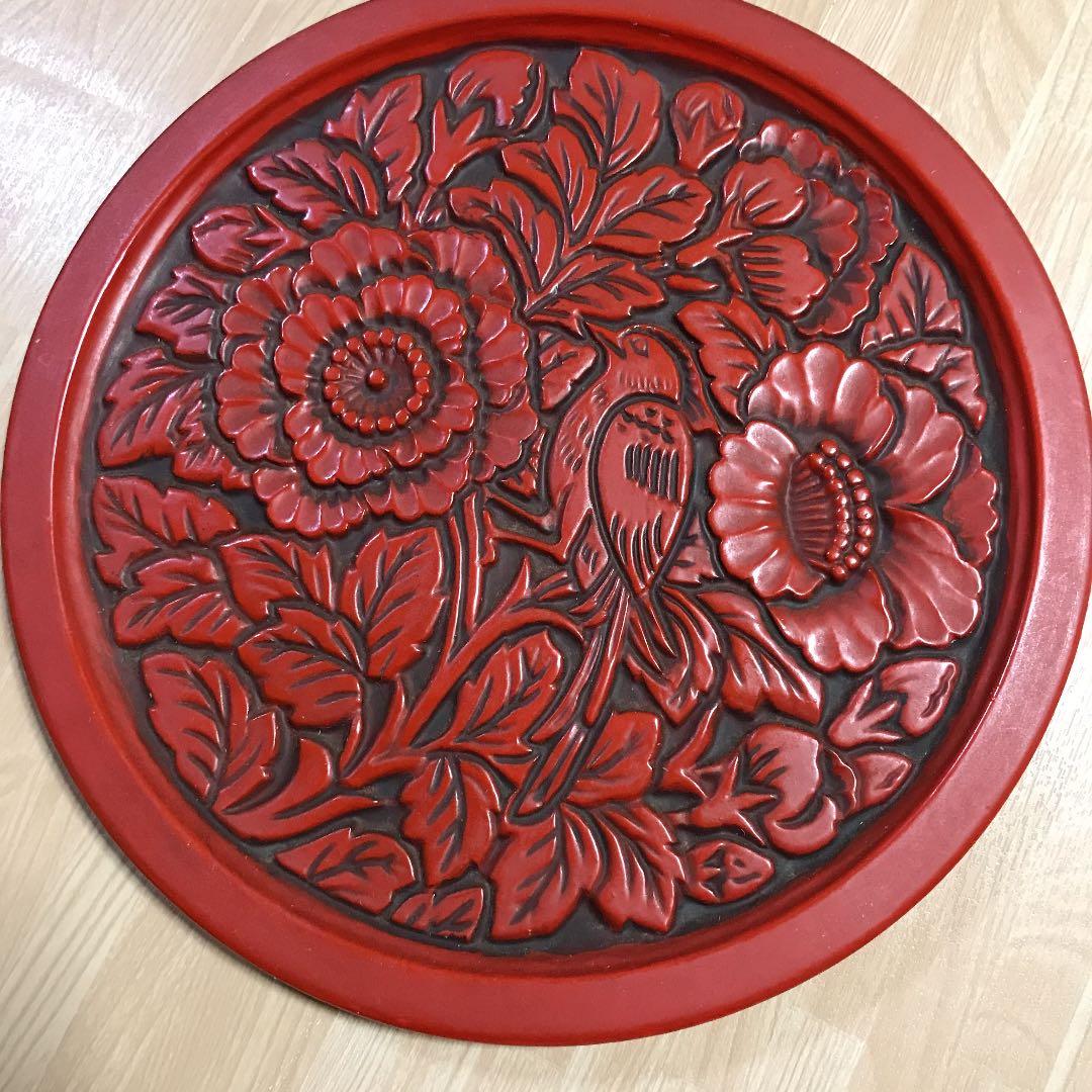 塗彫刻木皿　値下げ