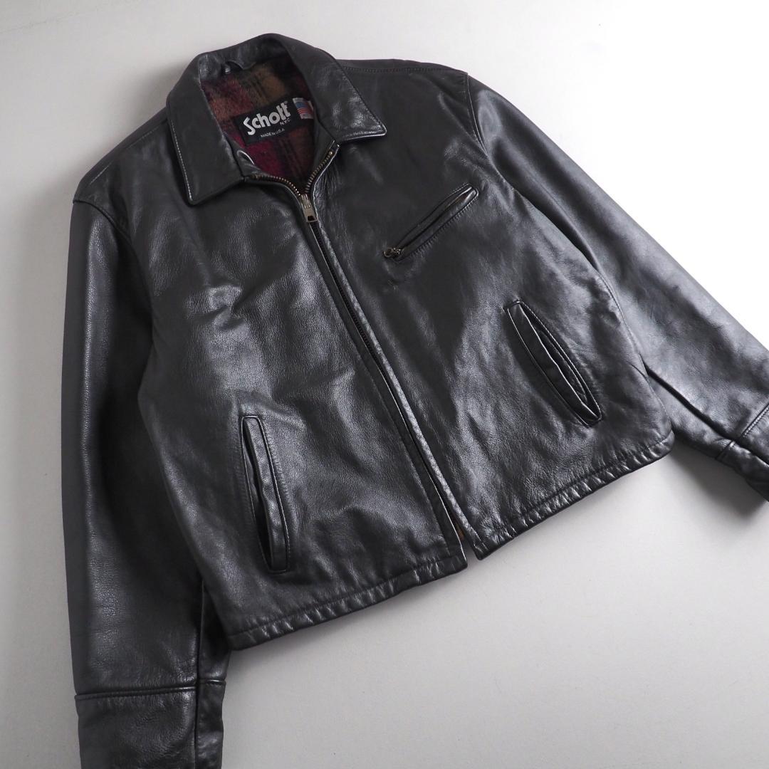 Schott　size48　シングルライダースジャケット　裏地チェック