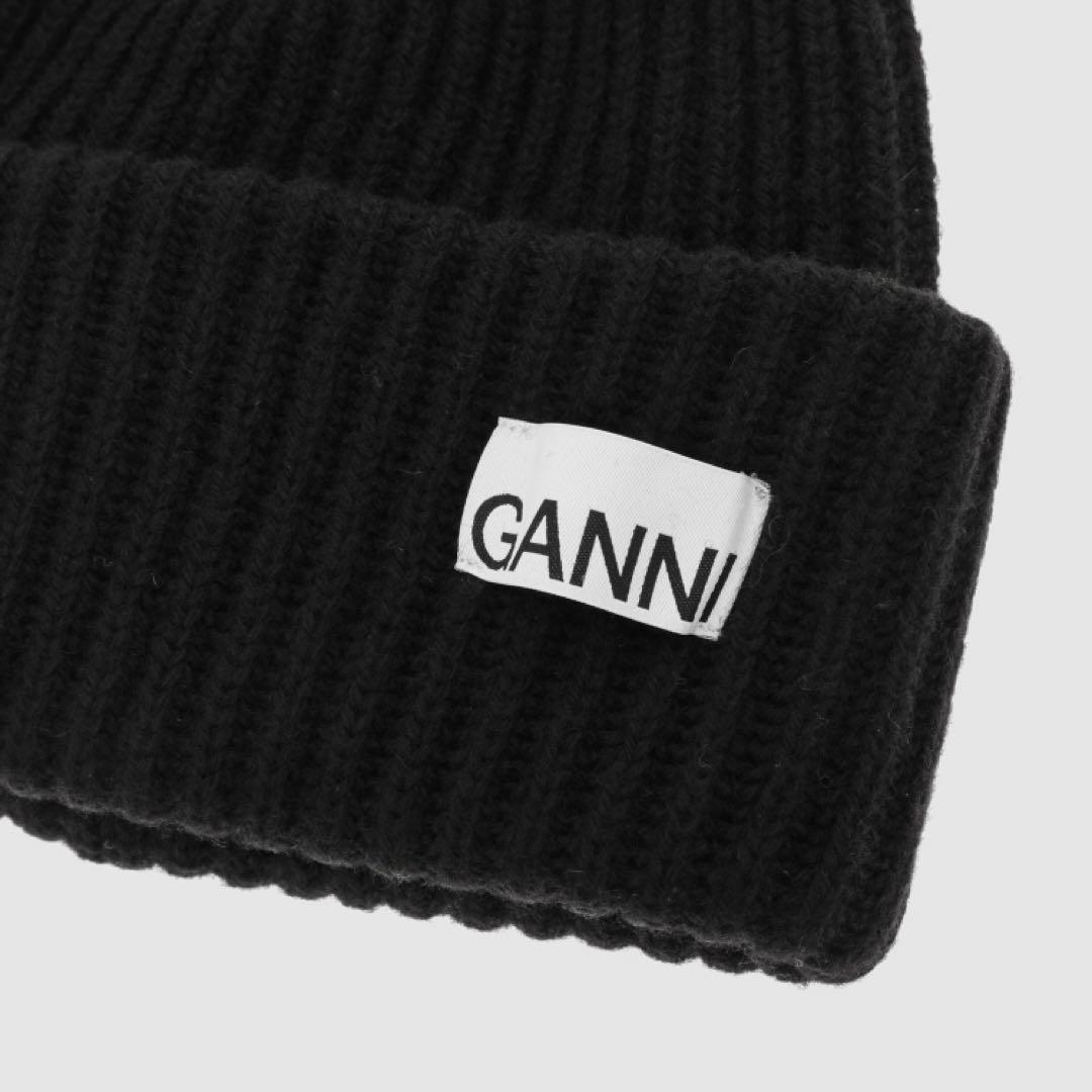 新品 GANNI ガニー ビーニー ニット帽 ニットキャップ 帽子 ブラック