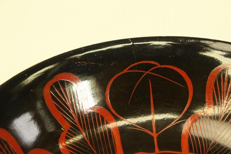 朱漆 輪花模様 小皿 十件 時代物(A733)