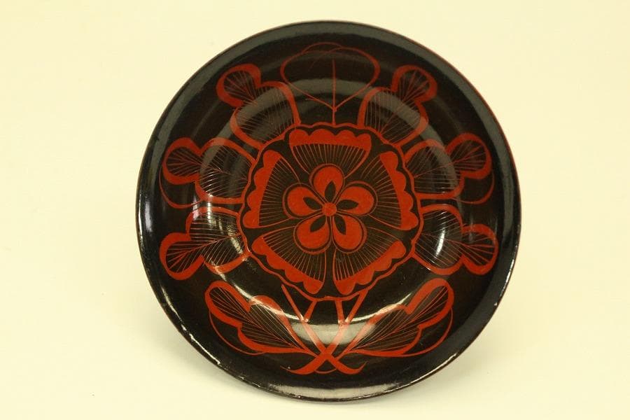 朱漆 輪花模様 小皿 十件 時代物(A733)