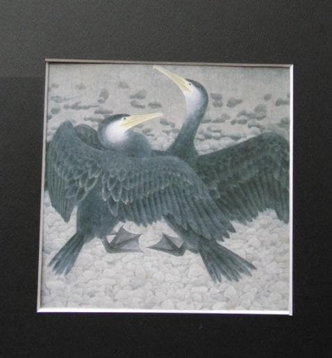 齋藤満栄、【鵜】、希少な額装用画集より、新品額装付、状態良好