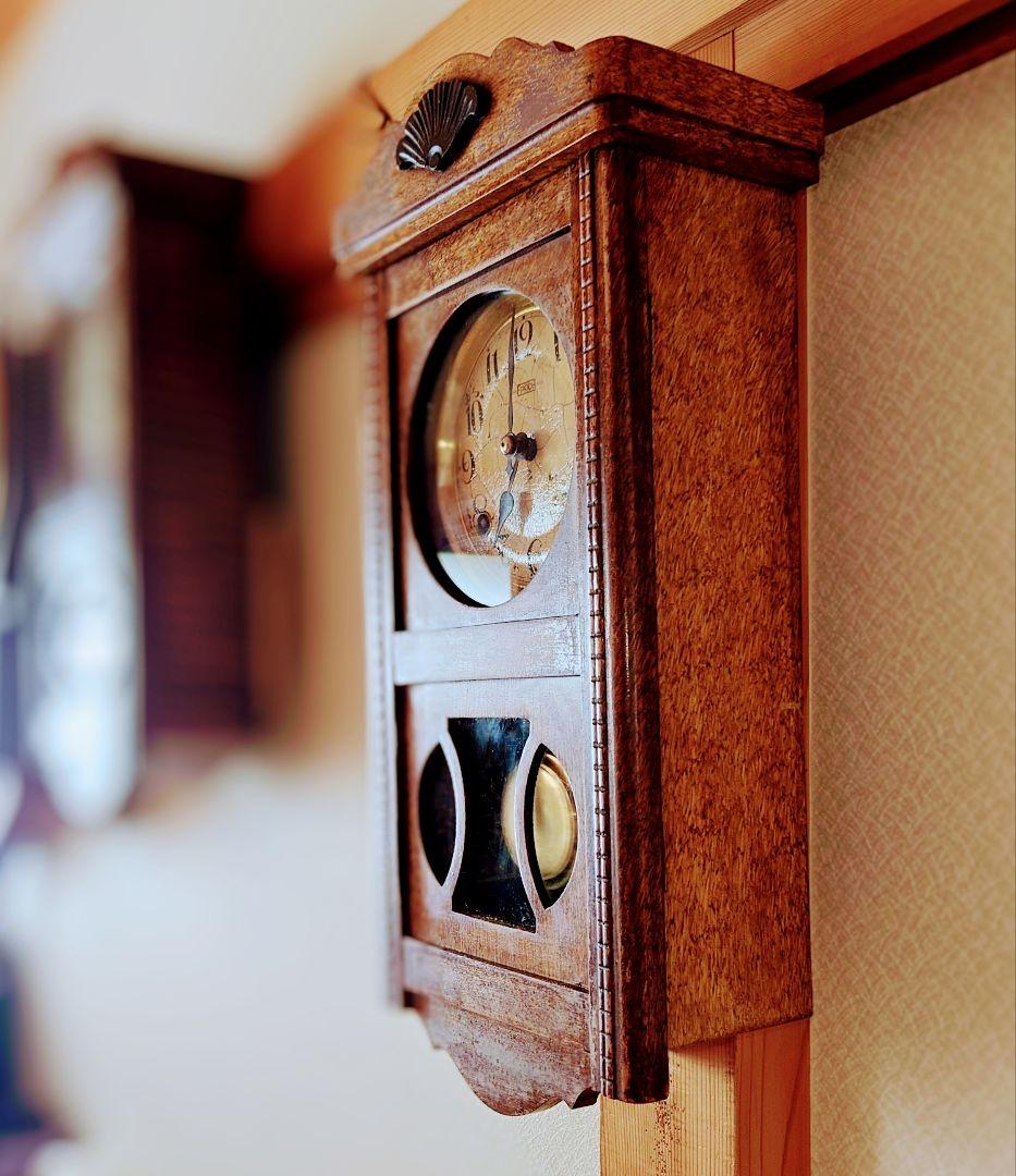 〈OH済完動・美品〉今津時計店EPOCH印　宮型ゼンマイ振り子掛け時計