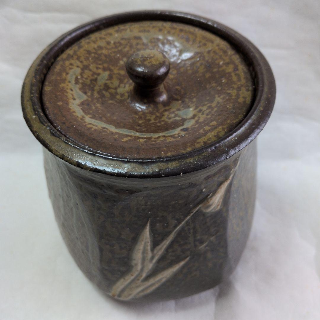 【灰釉　筒描草文　面取水指】雅夫