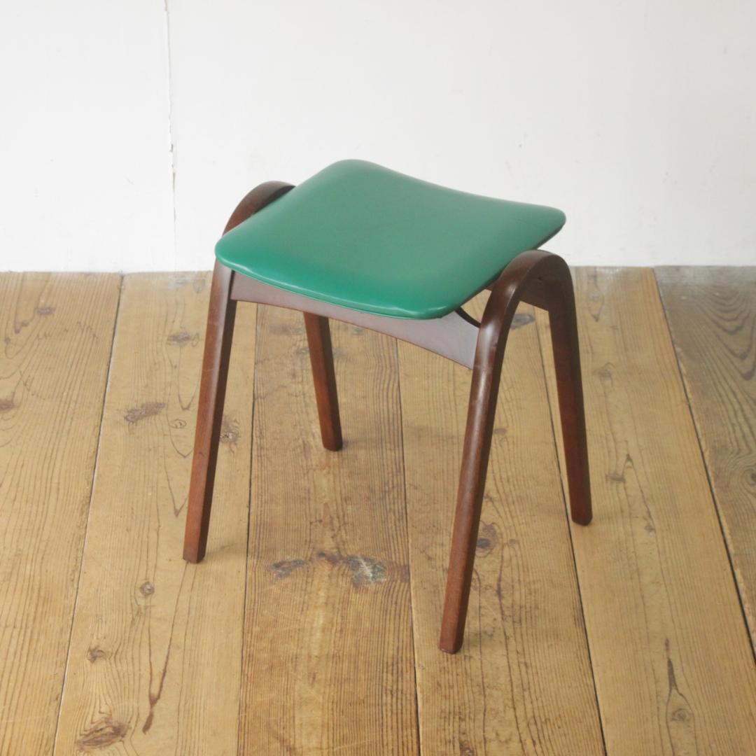 秋田木工 剣持勇 スタッキングスツール No.202 レトロ 曲げ木 椅子 緑