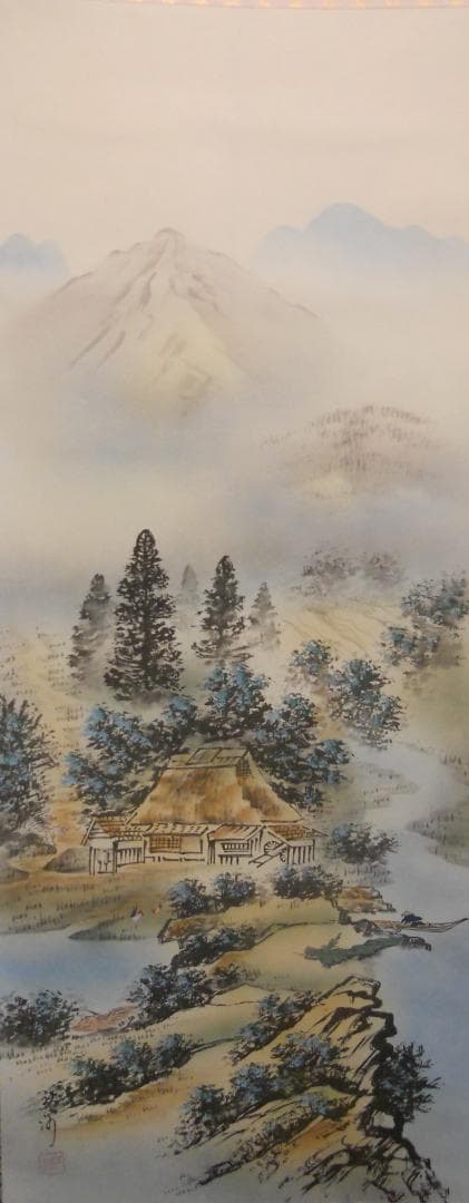 掛け軸 江河 四神守護山水図 絹本 希少 軸装 茶道具 掛軸 美品 です。