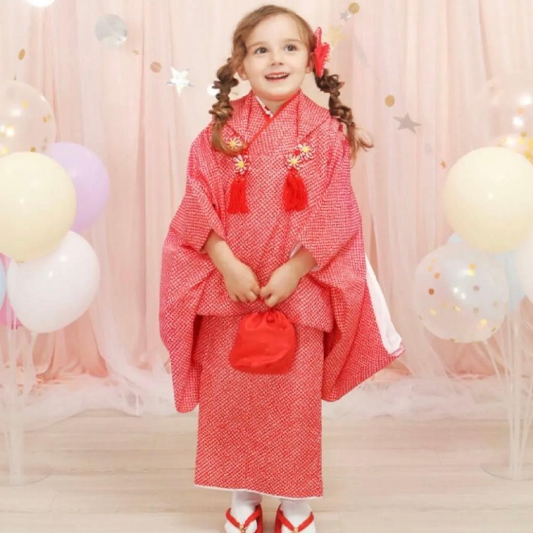 七五三 赤着物 3歳 フルセット疋田　着物 3歳 女の子 お被布 セット