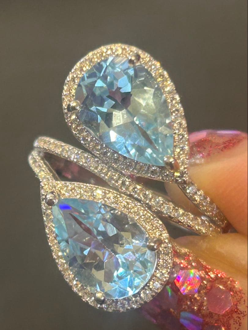 ハートちゃん❣️天然ブルートパーズデザインリング16 18号