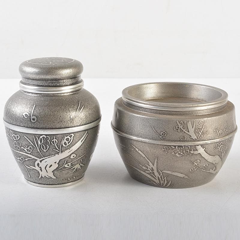 古錫　四君子文　間村自造　茶こぼし　乾茂號造　茶壷　2点まとめて　U　R5852