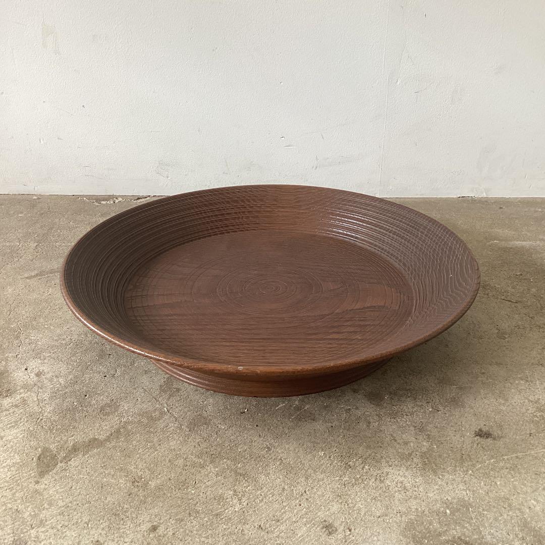 直径38cm 桑の木の器　木のプレート　くり抜き盆　ろくろ引き　当時物　時代物