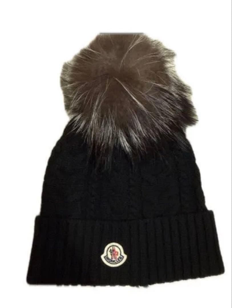ニ*ム様 MONCLER ブラック ニット帽 ファー付き モンクレール