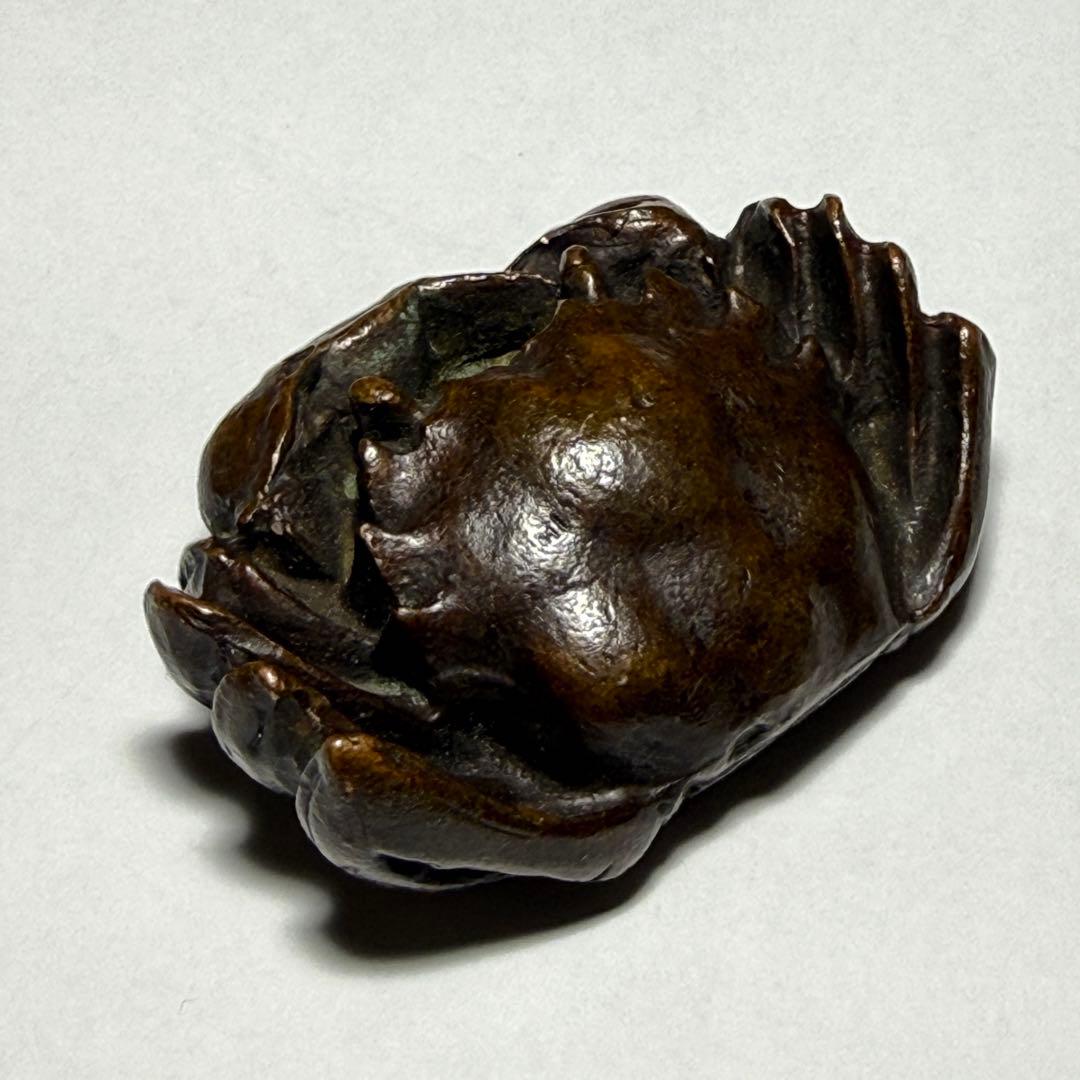 ◆古銅蟹置物 山銅 斗鎮 文鎮 紙抑え 書道具 古玩 文房四宝 江戸時代◆