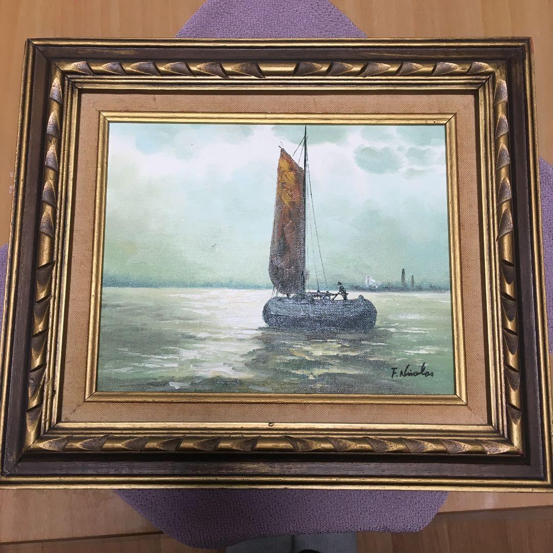 1089 絵画 油絵 F. Nicolas 帆船