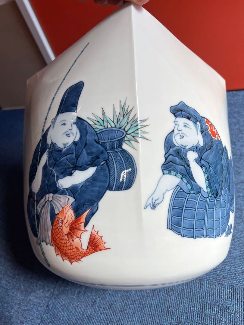 1073 藤井朱明作　色絵人物　花瓶　花生　未使用