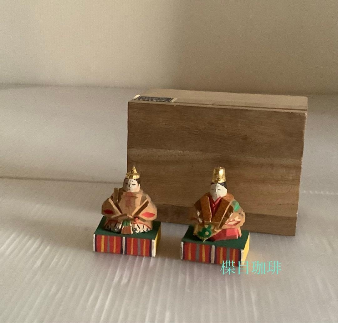 郷土玩具♪奈良一刀彫の豆雛♪金彩木彫彩色♪全体やけ擦れ色落ち♪アンティーク