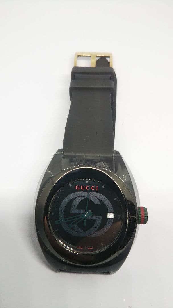【電池交換済み】GUCCI シンク ブラックラバーベルト 時計
