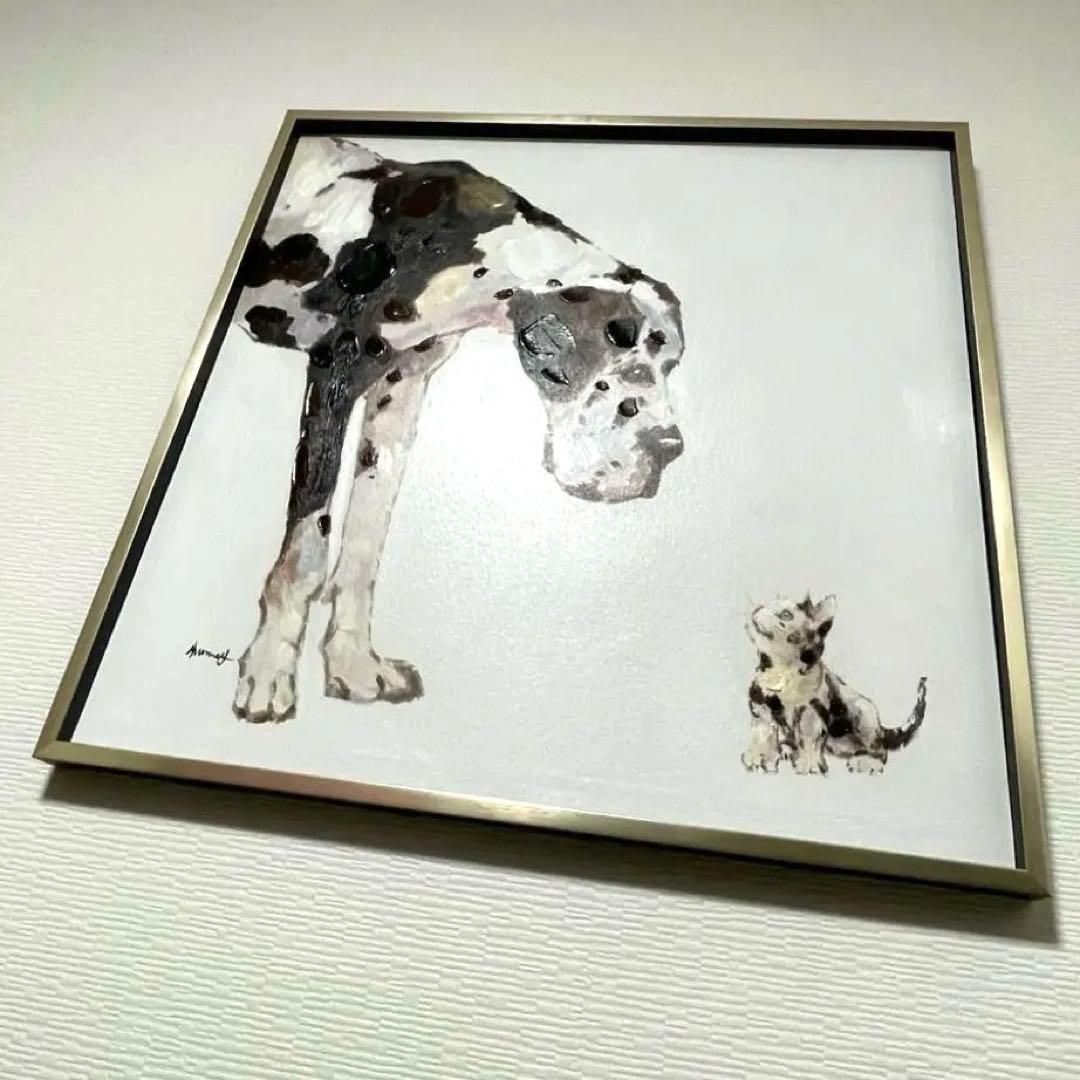 犬と猫　絵画 オイルペイントアート ベストフレンド (L) 油絵　犬と猫
