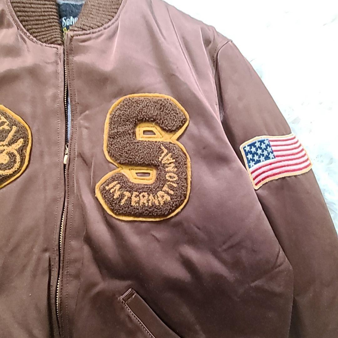schott nyc 完売スタジャン デカワッペン ブラウン 美品 S