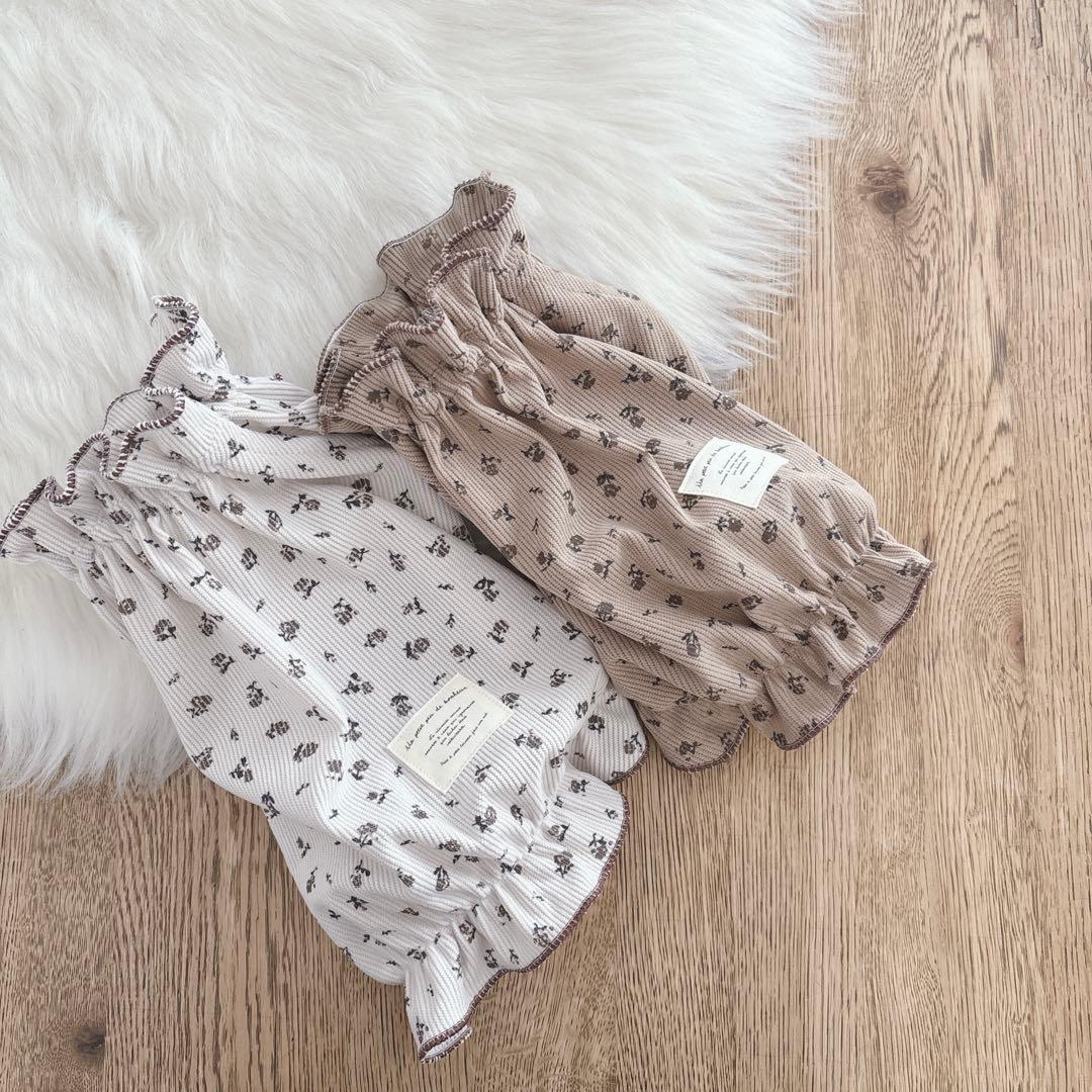 ハンドメイド　小花柄カムソンコーデュロイ　立ち襟バルーンチュニック