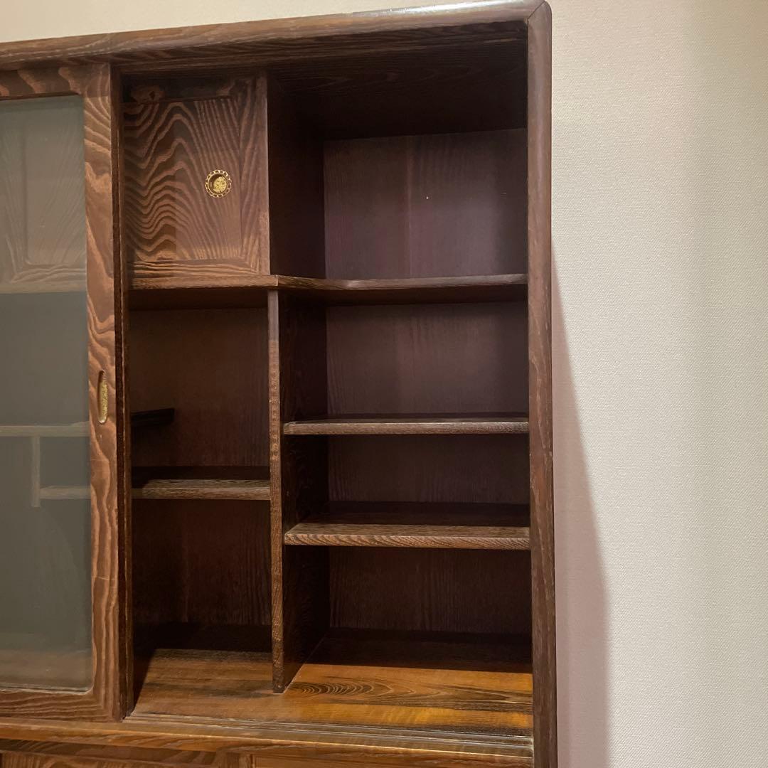 茶箪笥　桑材　木製ガラス扉付き和風収納棚　高さ120cm 食器棚