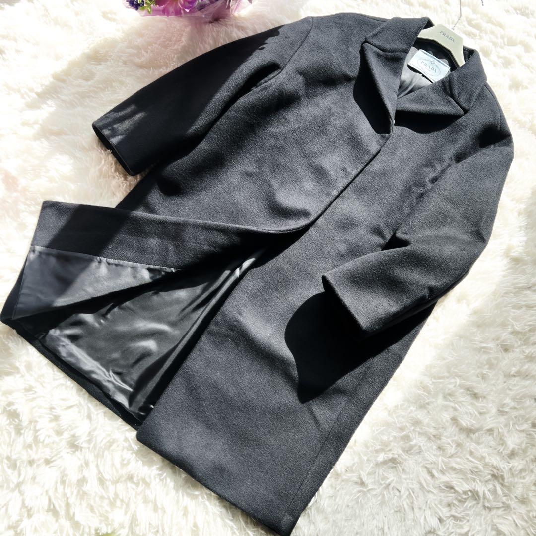 美品　PRADAプラダ カシミヤブレンド コクーン　シルエットコート ネイビー