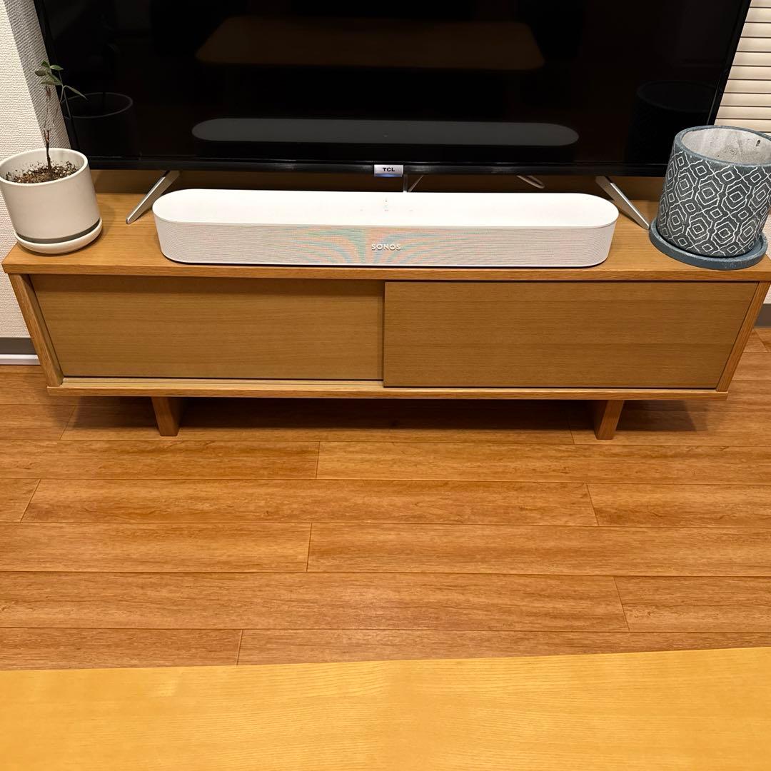 【送料込み】無印良品　オーク材ＡＶラック薄型（引戸）・幅１１０ｃｍ　テレビ台