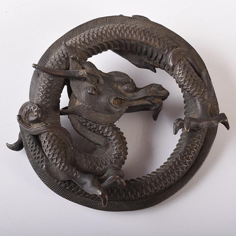 中国　古銅　龍　紙鎮　墨床　蓋置　置物　T　R8206