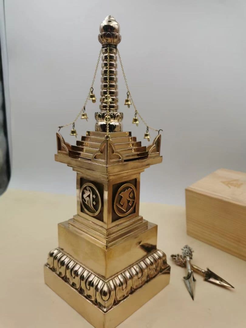 【修縁堂】バジュラ希少 チベット密教 密教法具 宝篋印塔29cm