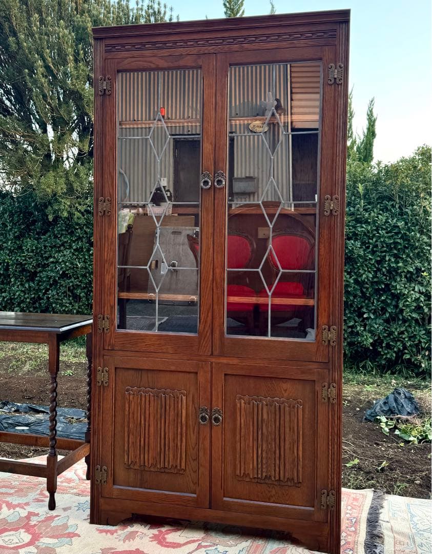 英国アンティーク 高級キャビネット スリム オールドチャーム様式 W92cm