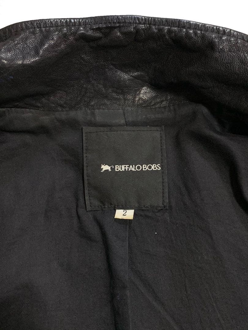 【BUFFALO BOBS】レザー シングルライダース ジャケット 黒　シワ加工